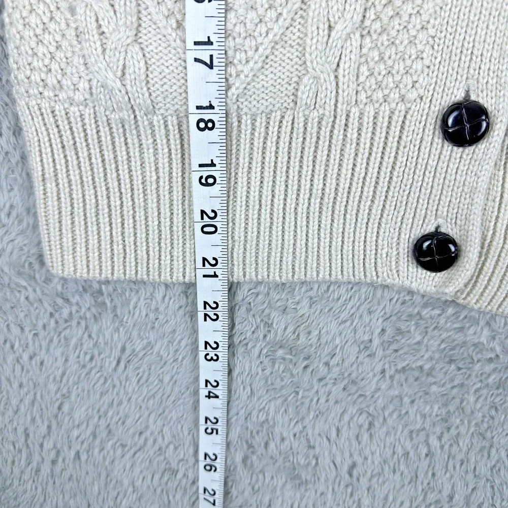 Fenn Wright Manson Cable Knit Cardigan Women's M‎ Ivory Wool Blend Elbow Patches